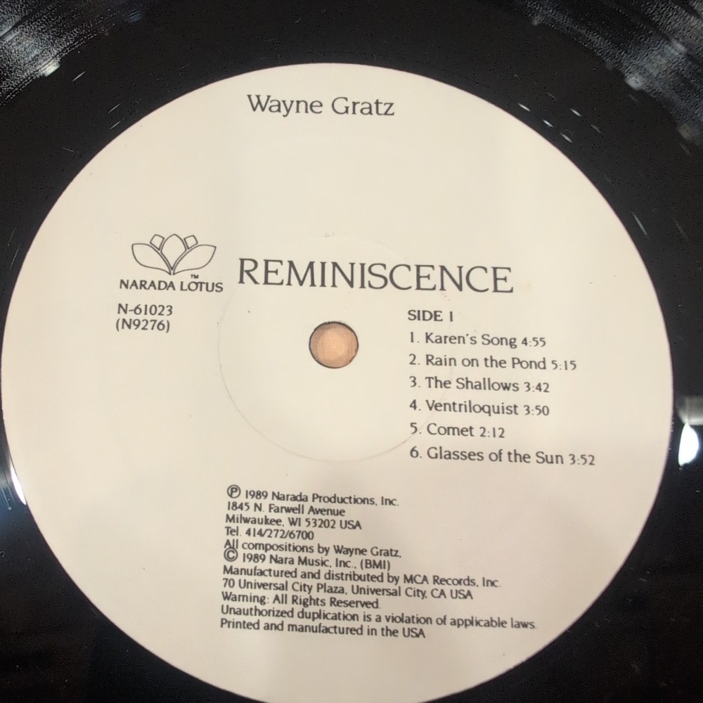Wayne Gratz Reminiscence Vinyl LP Narada Lotus 1989 New Age Piano N-61023 - Picture 4 of 6